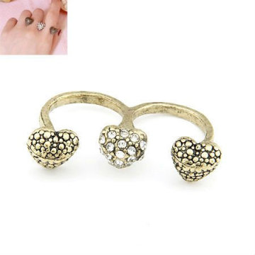 Love Heart Rhinestone Rings Double / Two Fingers Rings Bijoux FR89